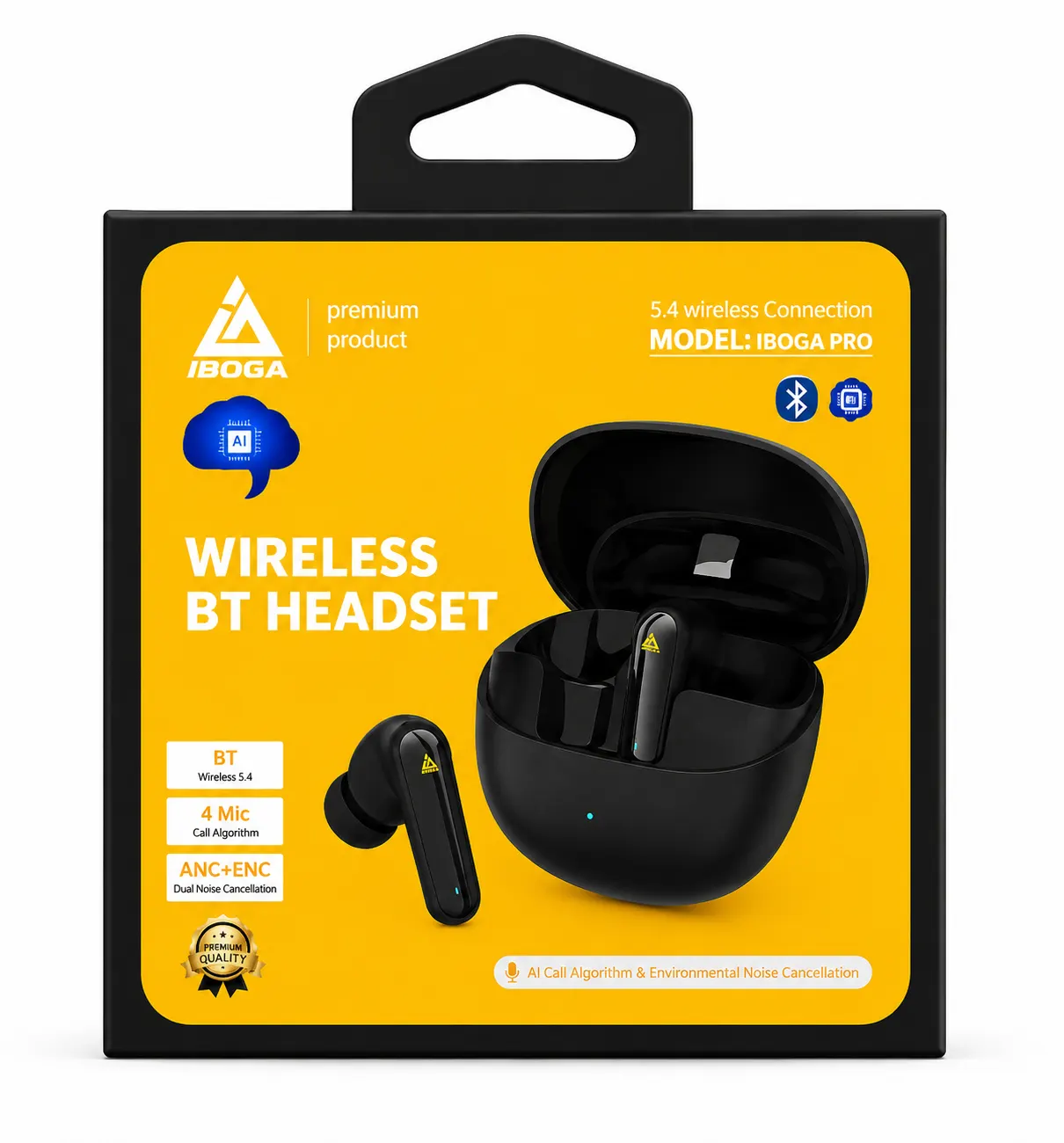 airpods iboga pro | Écouteurs Sans Fil BT 5.4 avec Boîtier WiFi 400mAh – Autonomie 48h à 70% Volume, ANC & ENC, Latence AI 30ms