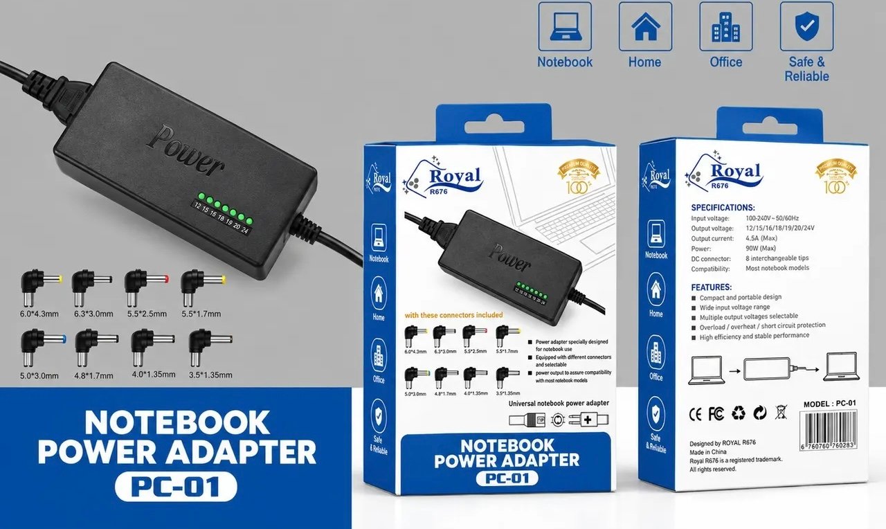 adaptateur secteur universel pour ordinateur portable modèle PC-01 de la marque Royal R676