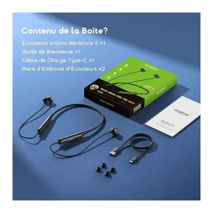 Oraimo Necklace 5 – Écouteurs Bluetooth Tour de Cou avec ANC et HavBass