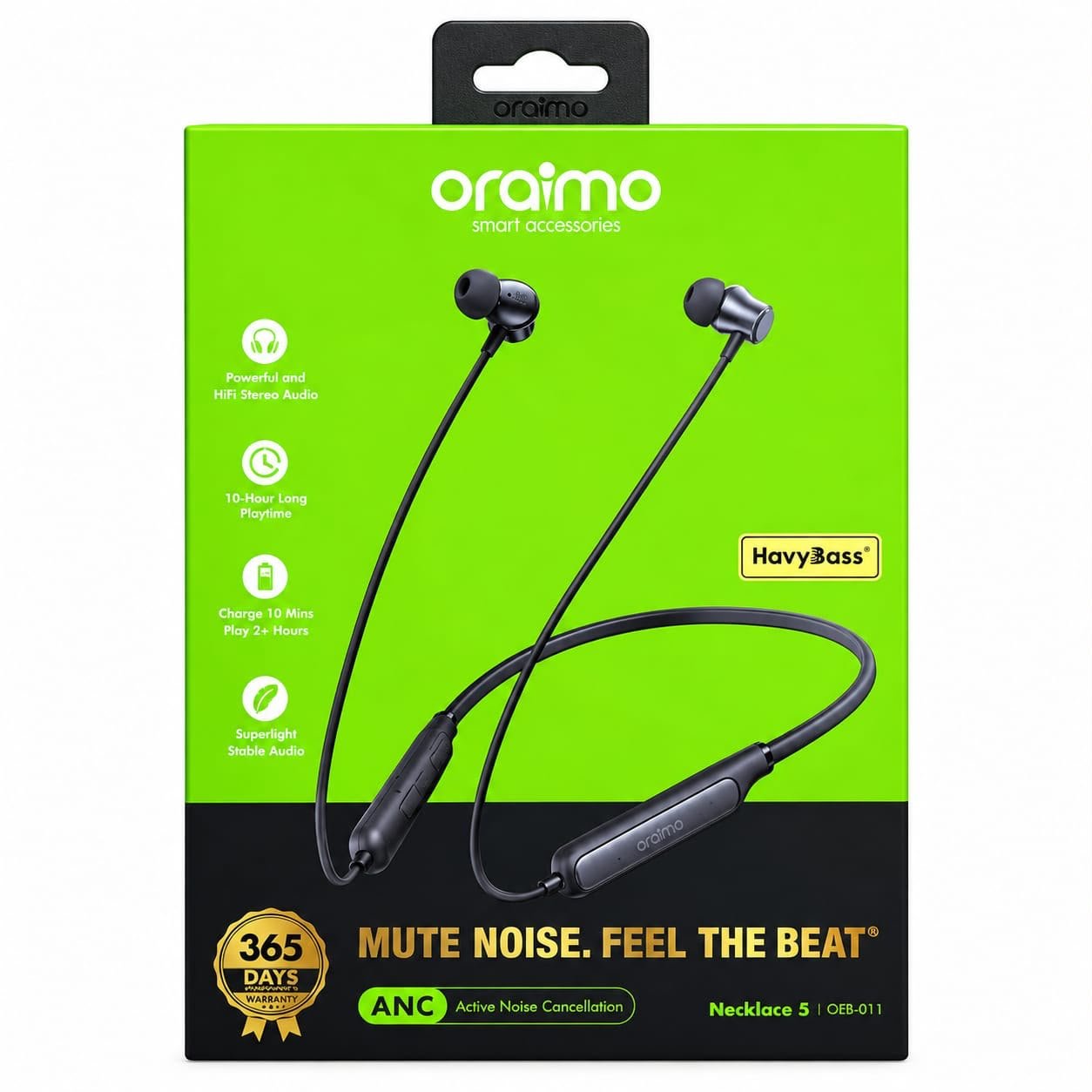 Oraimo Necklace 5 – Écouteurs Bluetooth Tour de Cou avec ANC et HavBass