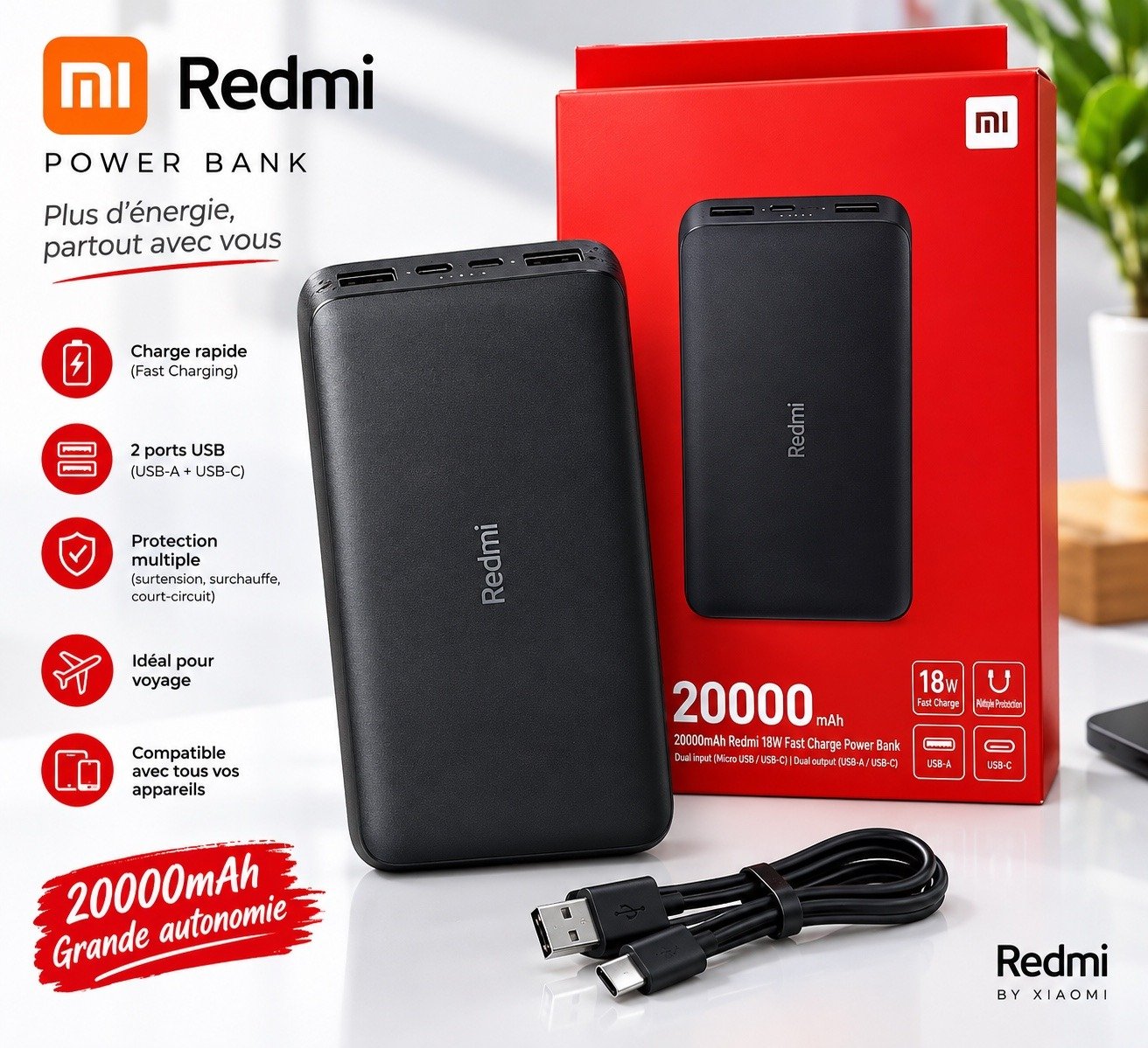 Power Bank Redmi 20000mAh Fast Charge