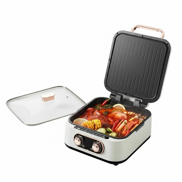 Grill Électrique Multifonction 2-en-1 – Barbecue & Mijoteuse Portable avec Contrôle de Température Double 5L – Marque : Silver crest S/C 9826